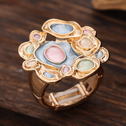 Enamel Geometric Flower Stretch Ring