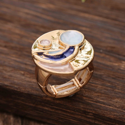 Enamel Geometric Flower Stretch Ring