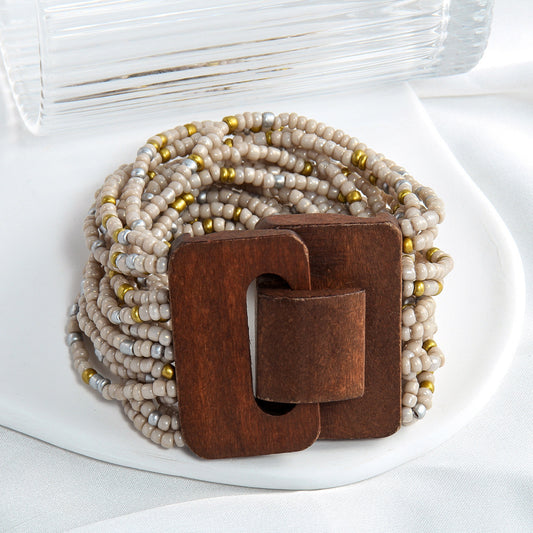 Elastic Multi-layer Rice-shaped Stringed Beads Wide Bracelet