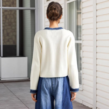 Fashion Fur Denim Color Contrast Short Coat