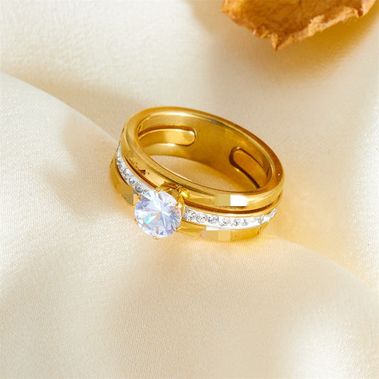 Affordable Luxury Fashion All-matching Graceful Double-layer Assembly Diamond-studded Ring Women