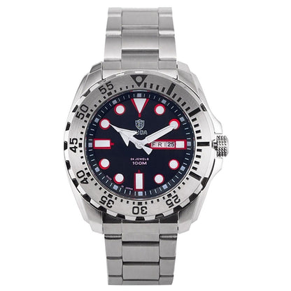 Waterproof Luminous Quartz Movement Business Men's Watch with blue dial and silver metal band.