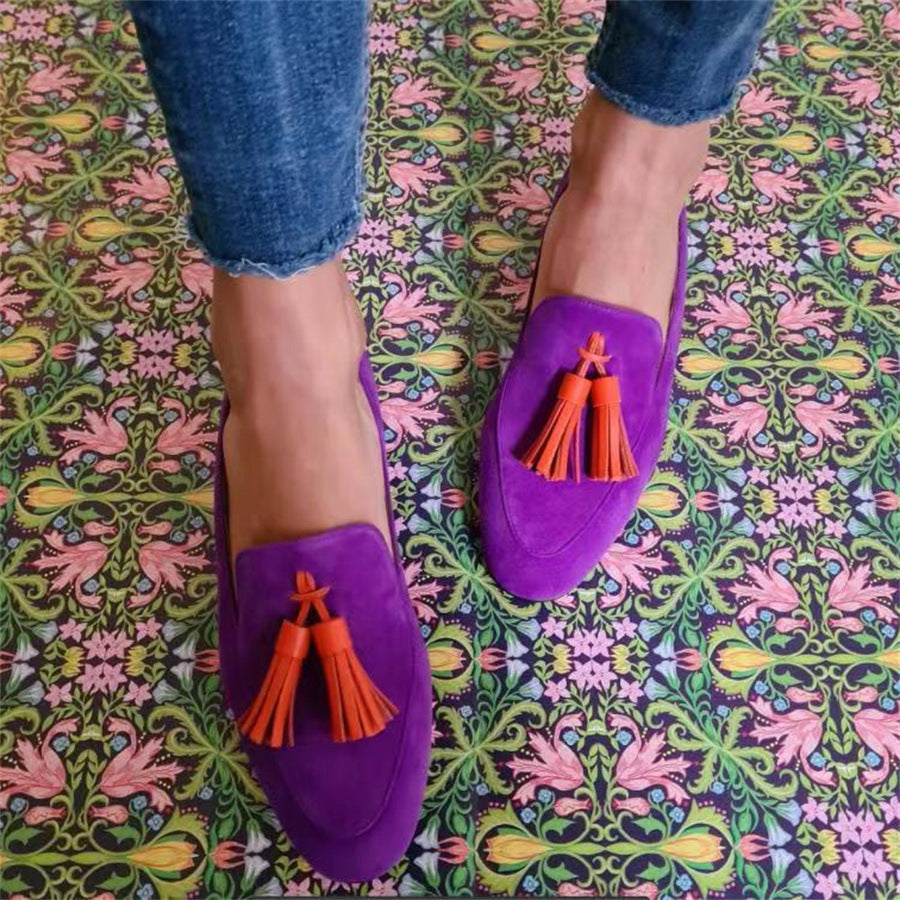 Spring And Autumn Flat Round Head Shallow Mouth Tassel Casual Pumps Women